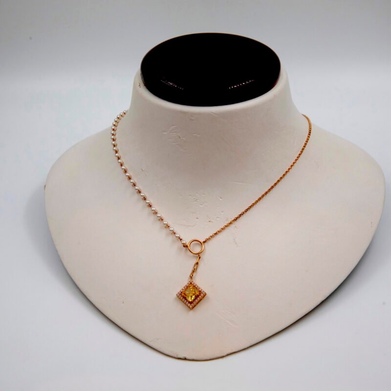 Italian Style Pearl With Delicate Chain & Citrine Stone Pendent - Image 2