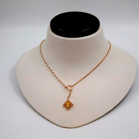 Italian Style Pearl With Delicate Chain & Citrine Stone Pendent